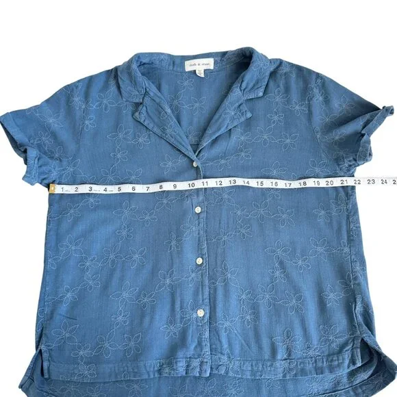Cloth & Stone Embroidered Chambray Button Front Camp Shirt Rayon Linen Size M - Picture 7 of 9